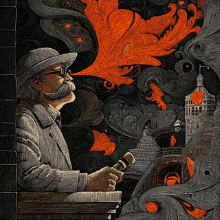 Cinder Gauge Engraving style, Midjourney V7: editorial illustration for popular scientific magazine cover