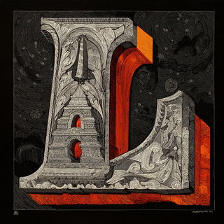 Cinder Gauge Engraving style, Midjourney V7: typographic composition with large letters