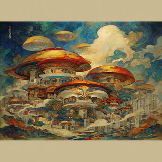 Mythinkage style, Midjourney V7: megacity with futuristic bioarchitecture