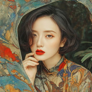 Mythinkage style, Midjourney V7: photographic portrait of female protagonist
