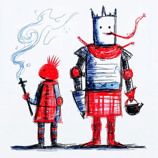Erosionist Iconography style, Midjourney V7: concept art character design of retropunk steam knight
