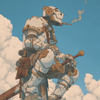 Peachstone Cathedralism style, Midjourney V7: concept art character design of retropunk steam knight