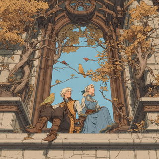 Peachstone Cathedralism style, Midjourney V7: retro fairy-tale illustration