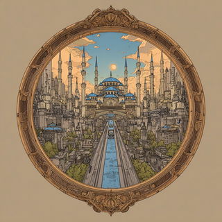Peachstone Cathedralism style, Midjourney V7: bold minimalist logo design for Istanbul city municipal services