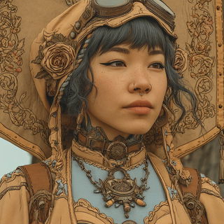 Peachstone Cathedralism style, Midjourney V7: photographic portrait of female protagonist