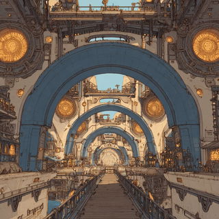 Peachstone Cathedralism style, Midjourney V7: technical infrastructure blueprint schematics