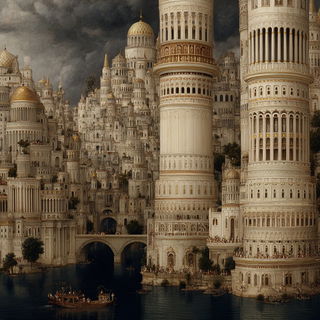 Baroqueweft style, Midjourney V7: megacity with futuristic bioarchitecture