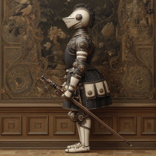 Baroqueweft style, Midjourney V7: concept art character design of retropunk steam knight