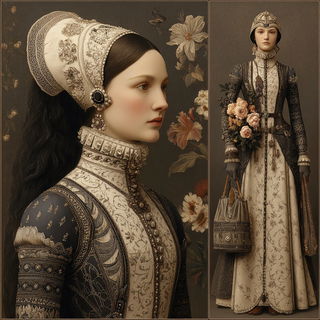 Baroqueweft style, Midjourney V7: haute-couture fashion outfit