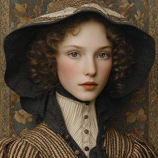Baroqueweft style, Midjourney V7: photographic portrait of female protagonist