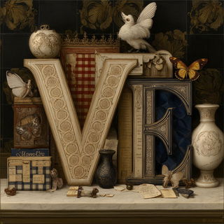 Baroqueweft style, Midjourney V7: typographic composition with large letters