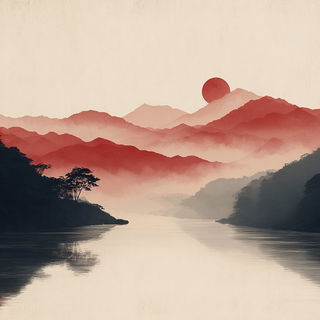 Washmigratory style, Midjourney V7: realistic landscape photograph of quiet dawn
