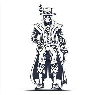 Bluevault Eidolon style, Midjourney V7: concept art character design of retropunk steam knight