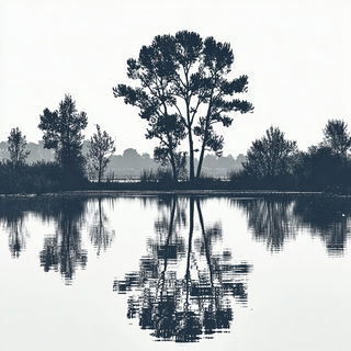 Bluevault Eidolon style, Midjourney V7: realistic landscape photograph of quiet dawn