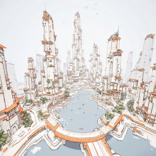 Enamelcliff style, Midjourney V7: megacity with futuristic bioarchitecture