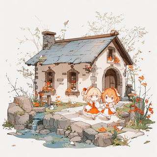 Enamelcliff style, Midjourney V7: retro fairy-tale illustration