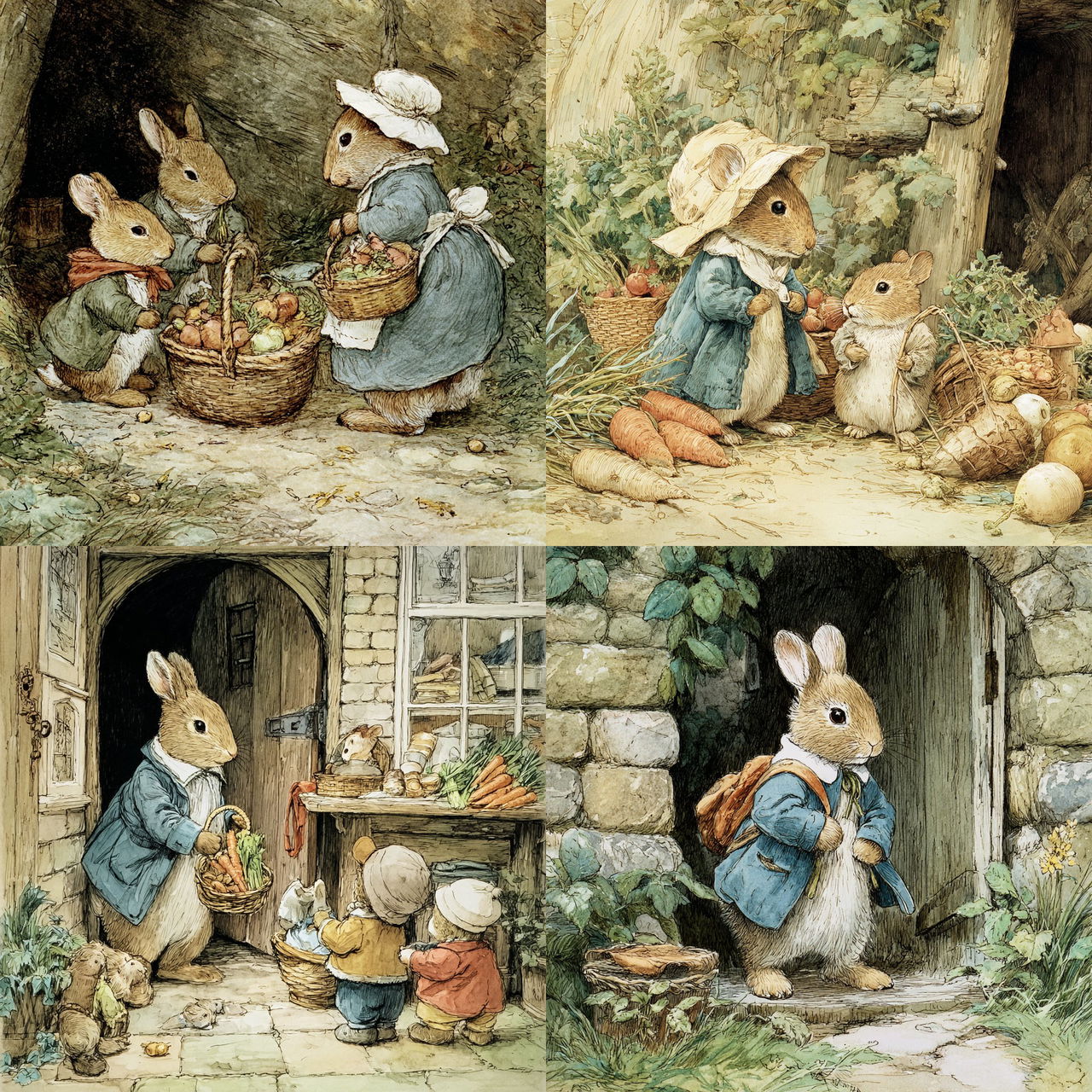 Beatrix Potter style, Midjourney V7, render 1 of 4