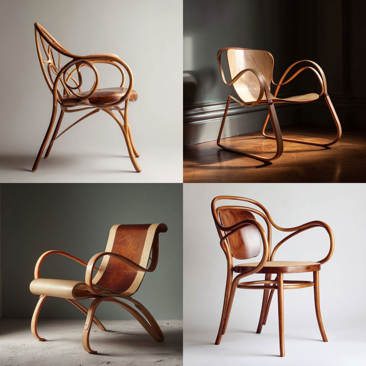 Bentwood style, Midjourney V7, render 1 of 4