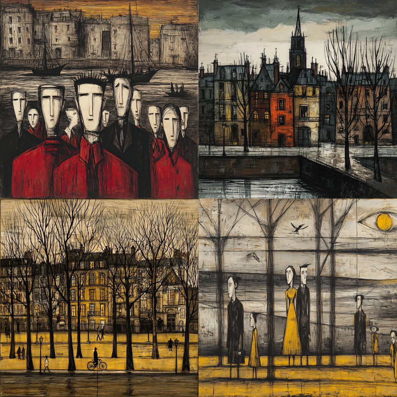 Bernard Buffet style, Midjourney V7, render 1 of 4