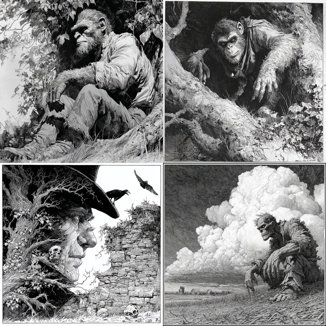 Bernie Wrightson style, Midjourney V7, render 1 of 4