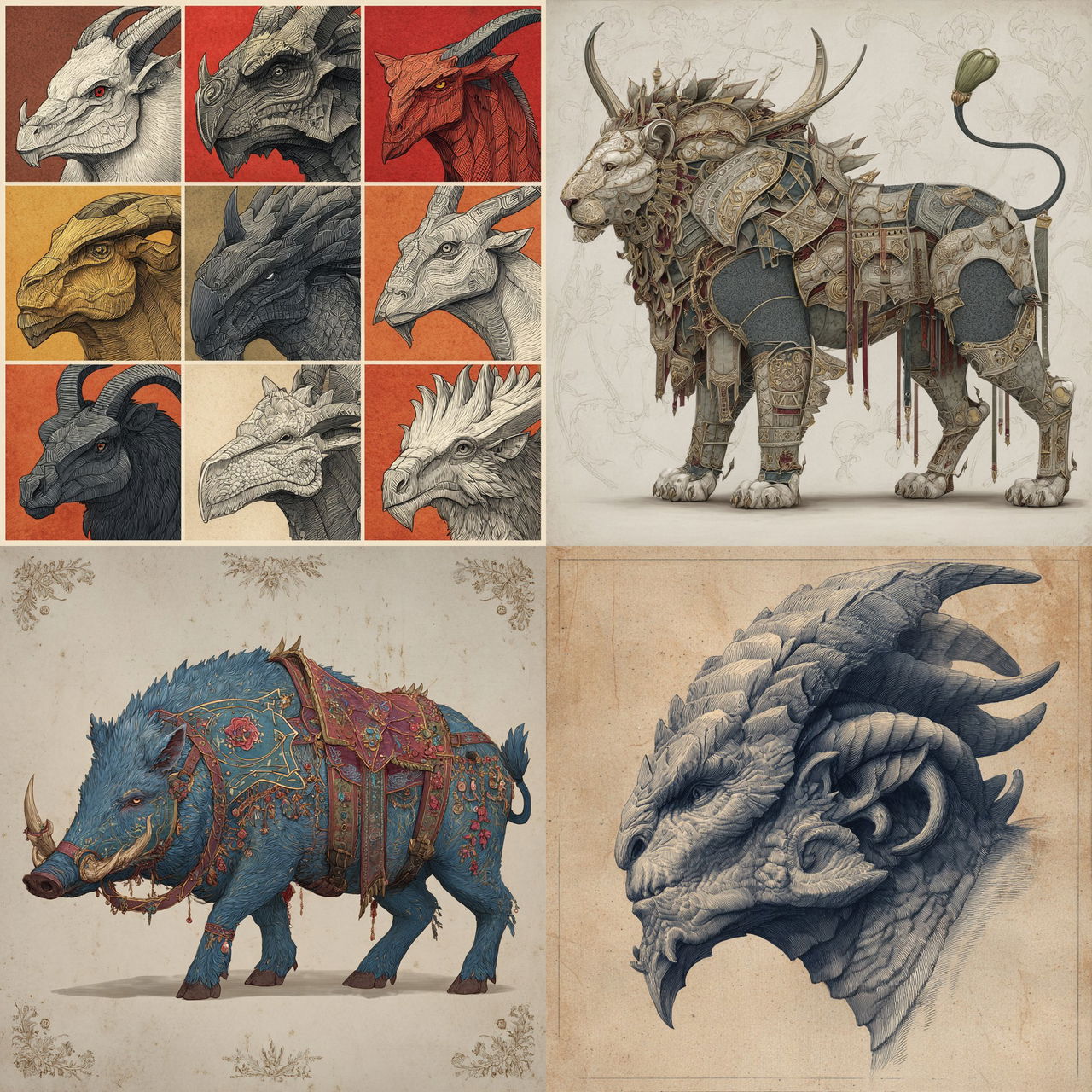 Bestiary style, Midjourney V7, render 1 of 4