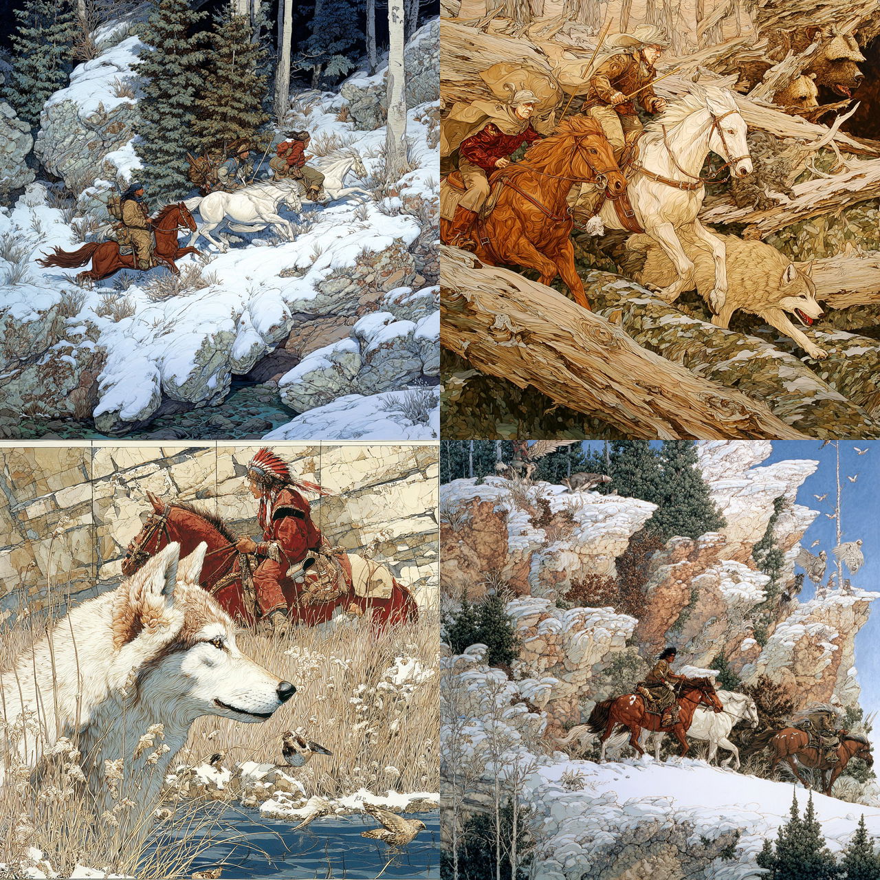 Bev Doolittle style, Midjourney V7, render 1 of 4