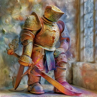 Kaleidocenobium style, Midjourney V7: concept art character design of retropunk steam knight