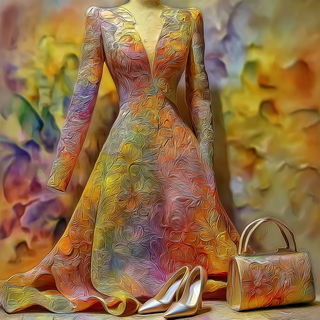 Kaleidocenobium style, Midjourney V7: haute-couture fashion outfit