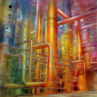 Kaleidocenobium style, Midjourney V7: technical infrastructure blueprint schematics