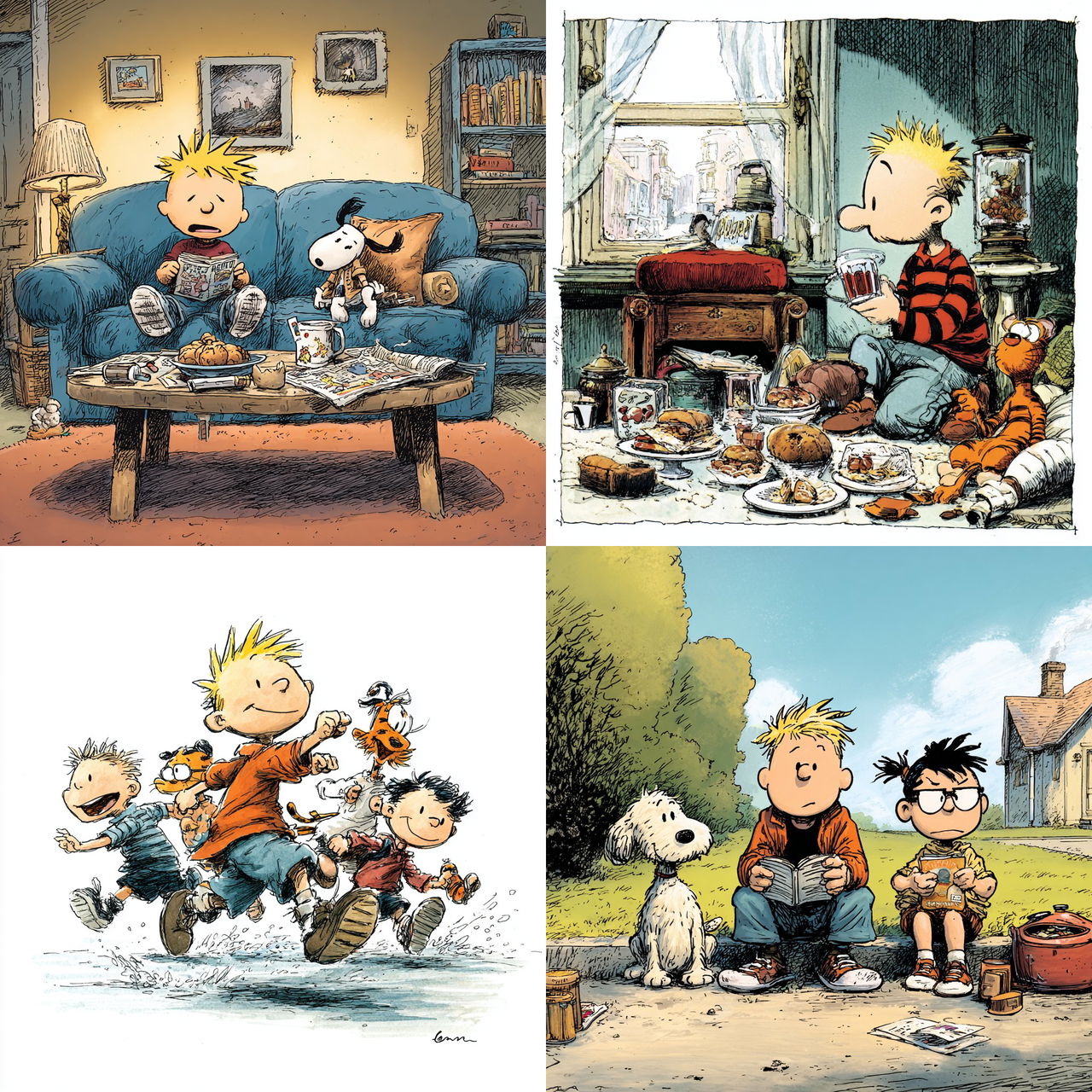 Bill Watterson style, Midjourney V7, render 1 of 4