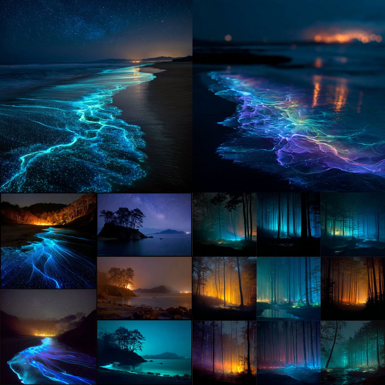 Bioluminescent colors style, Midjourney V7, render 1 of 4