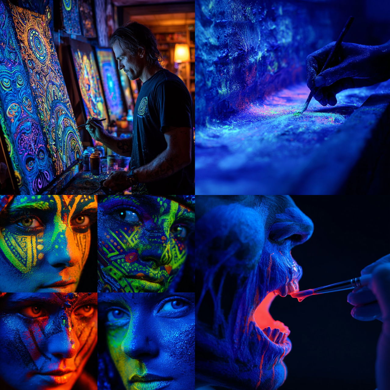 Blacklight paint style, Midjourney V7, render 1 of 4
