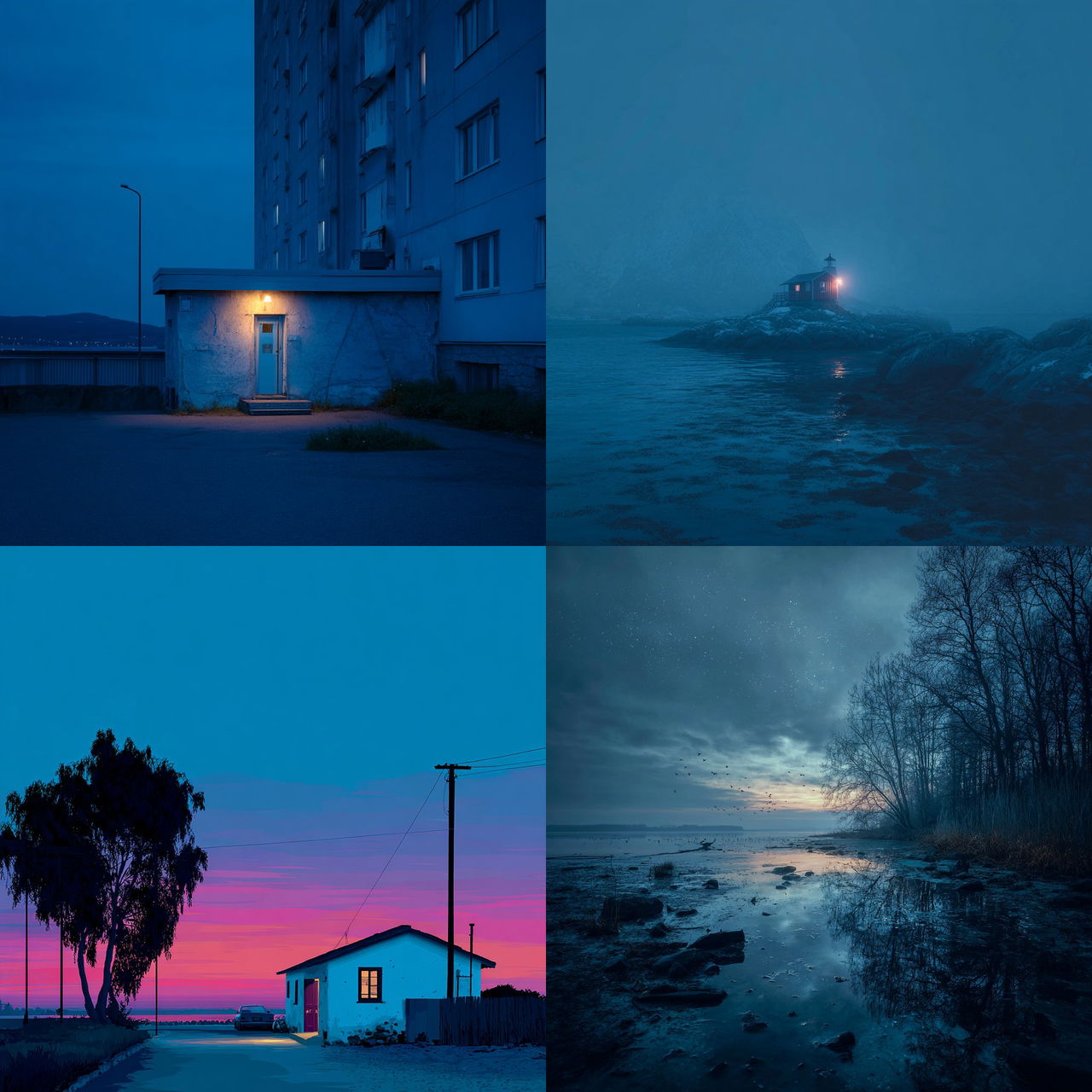 Blue hour style, Midjourney V7, render 1 of 4
