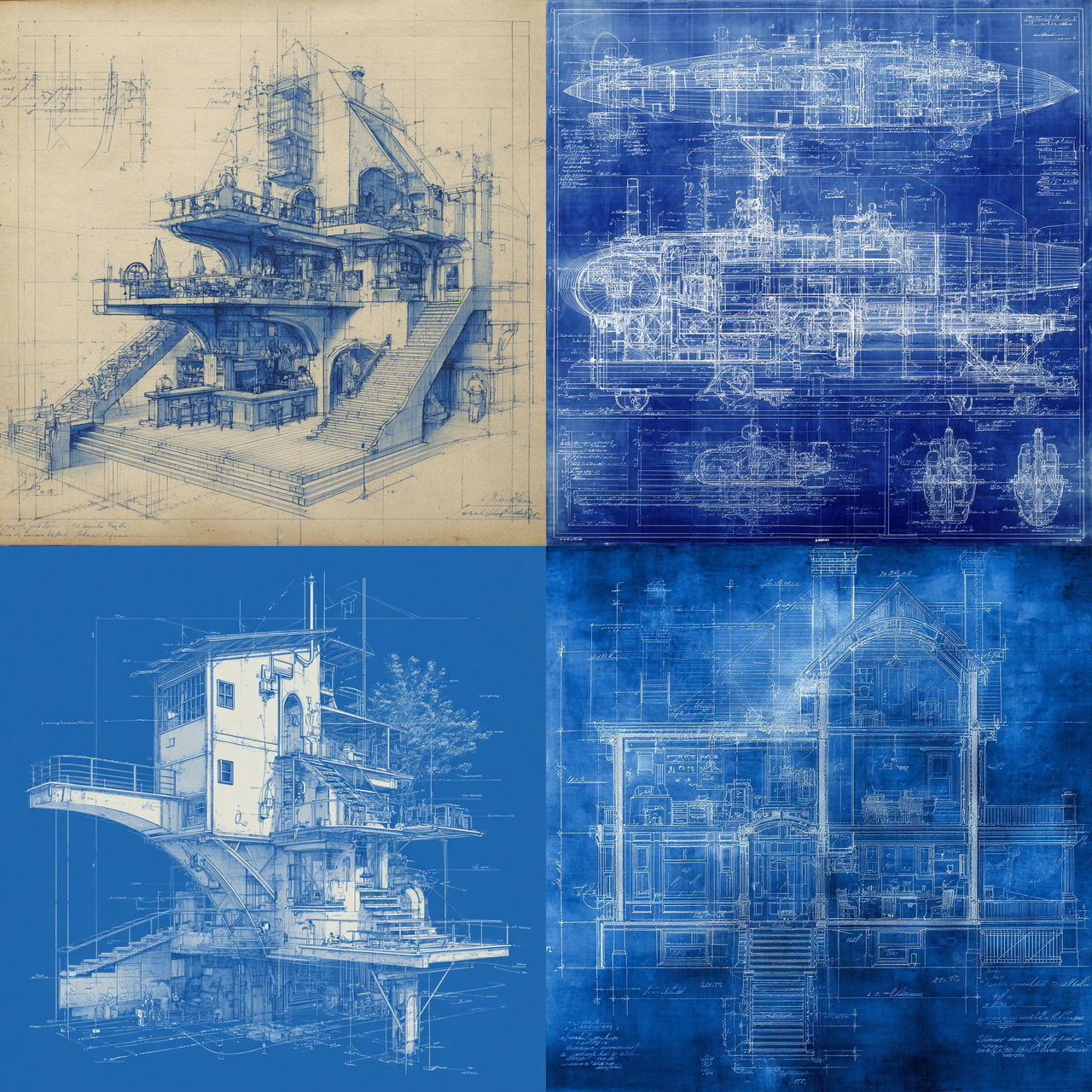 Blueprint style, Midjourney V7, render 1 of 4