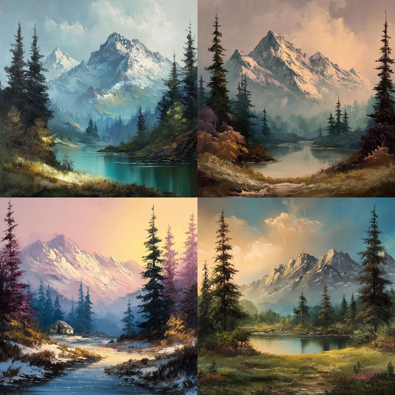 Bob Ross style, Midjourney V7, render 1 of 4