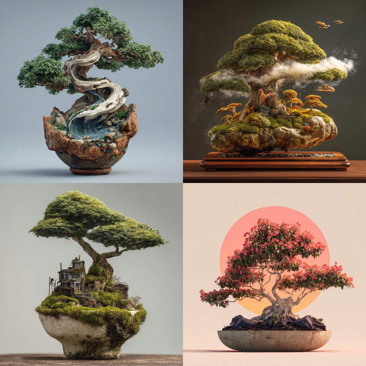 Bonsai style, Midjourney V7, render 1 of 4