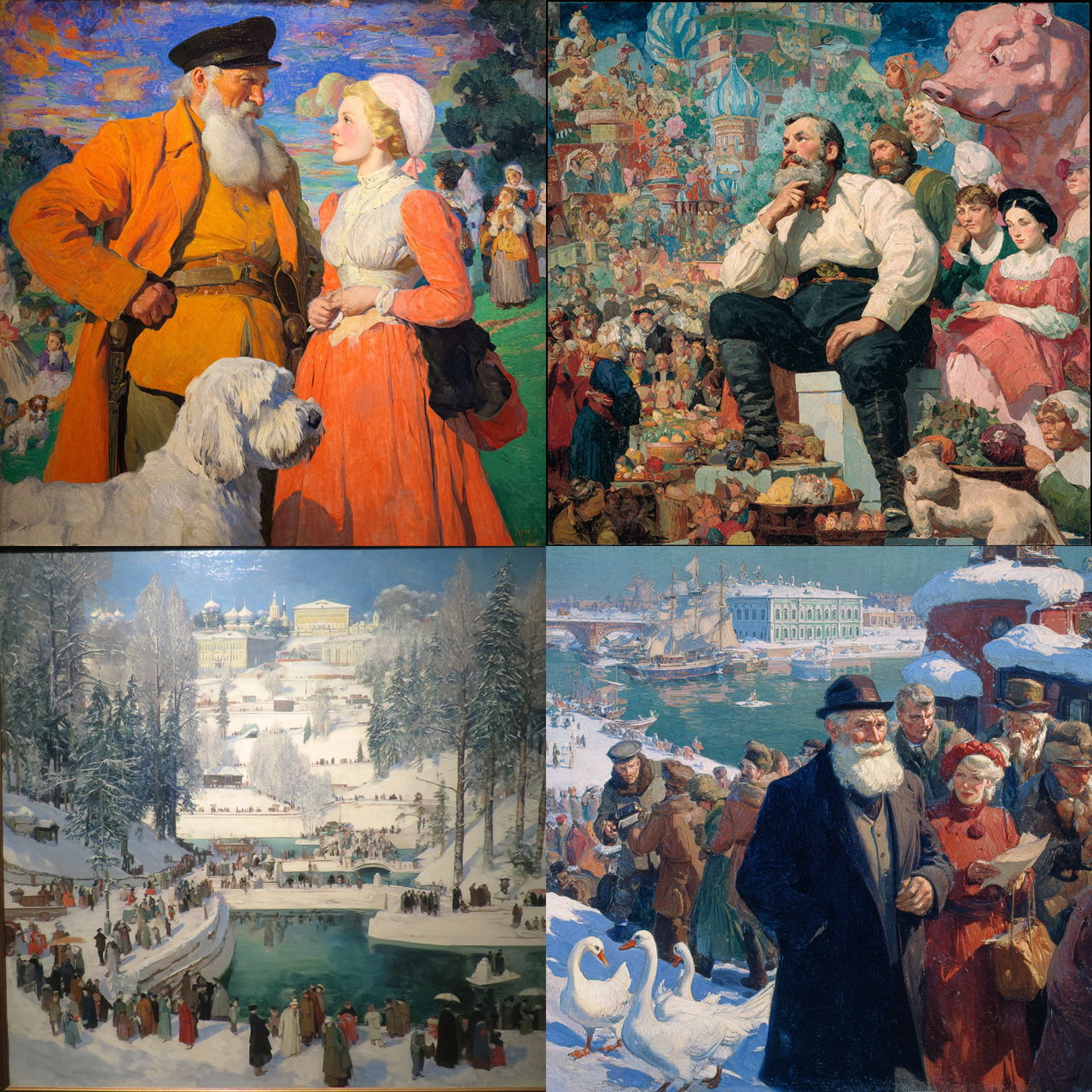 Boris Kustodiev style, Midjourney V7, render 1 of 4