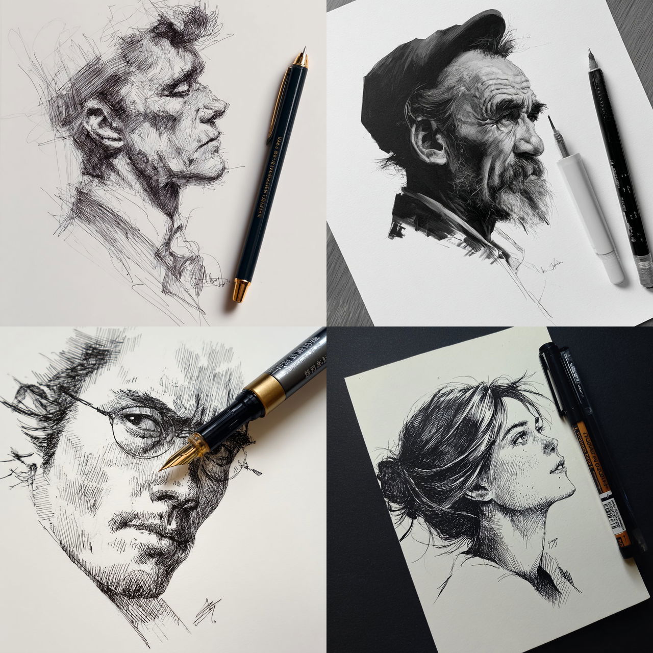 Brush pen drawing style, Midjourney V7, render 1 of 4