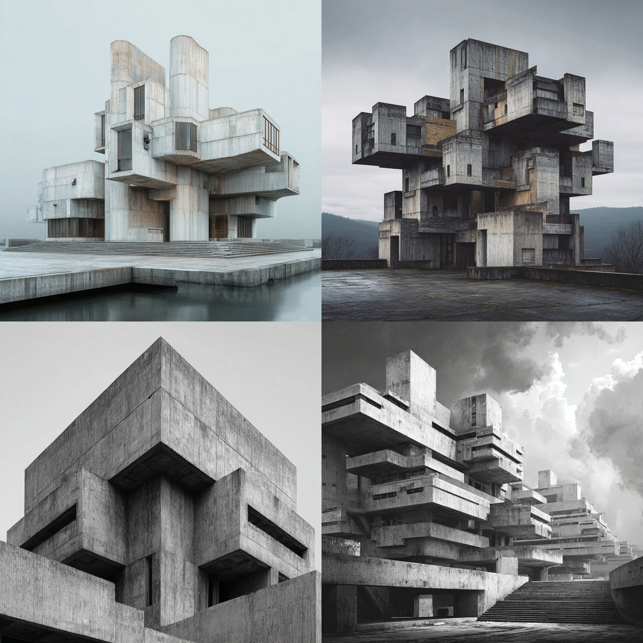 Brutalism style, Midjourney V7, render 1 of 4