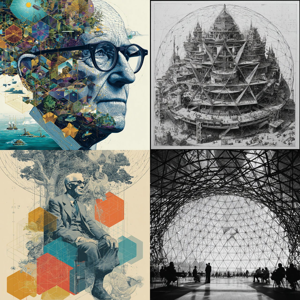 Buckminster Fuller style, Midjourney V7, render 1 of 4
