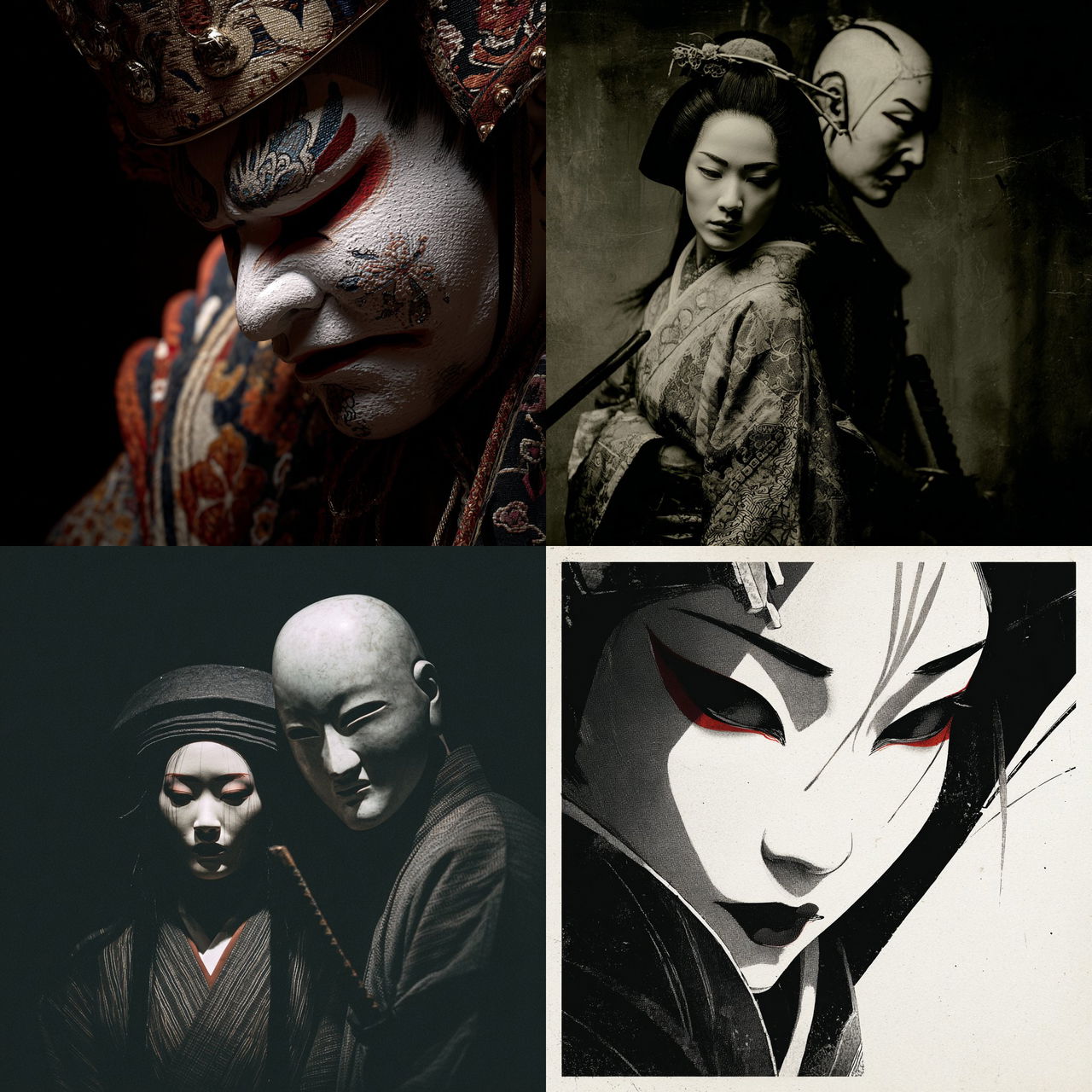 Bunraku style, Midjourney V7, render 1 of 4