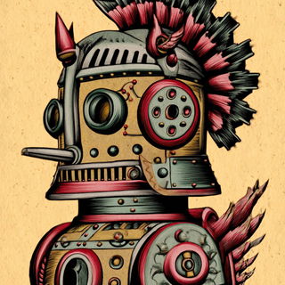 Inkstained Glasswork style, Midjourney V7: concept art character design of retropunk steam knight