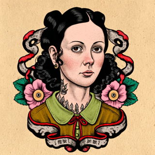 Inkstained Glasswork style, Midjourney V7: photographic portrait of female protagonist