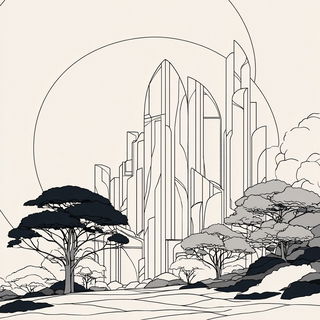 Contour Nomad style, Midjourney V7: megacity with futuristic bioarchitecture