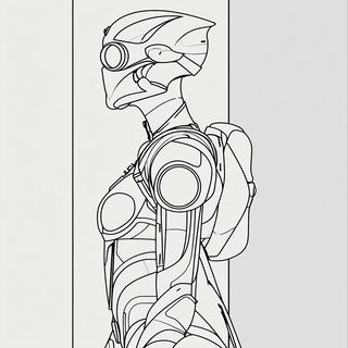 Contour Nomad style, Midjourney V7: concept art character design of retropunk steam knight