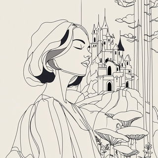 Contour Nomad style, Midjourney V7: retro fairy-tale illustration
