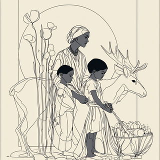 Contour Nomad style, Midjourney V7: traditional folk art
