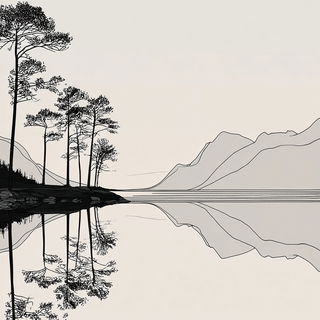 Contour Nomad style, Midjourney V7: realistic landscape photograph of quiet dawn