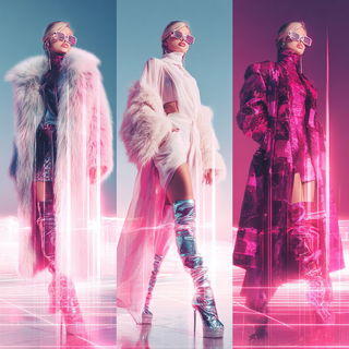 Neon Permafrost style, Midjourney V7: haute-couture fashion outfit
