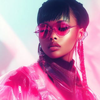 Neon Permafrost style, Midjourney V7: photographic portrait of female protagonist